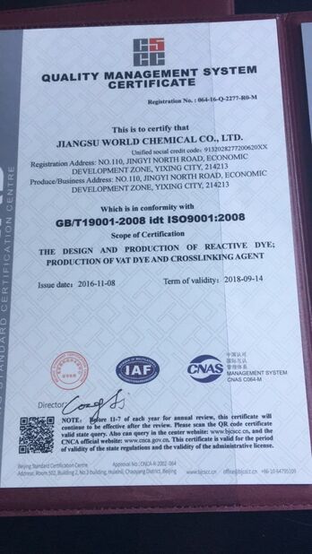 China Jiangsu World Chemical Co., Ltd certification